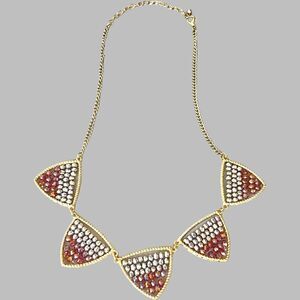 Nwot Rhinestone/Beaded Geometric Triangle Goldtone Statement Necklace